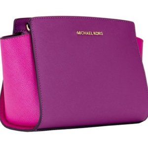MICHAEL KORS SELMA ORCHID MAGENTA SAFFIANO LEATHER MEDIUM CROSSBODY BAG PURSE